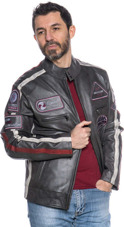 Motociclista-Uomo---Biker-Uomo-Grigio-Scuro-in-vera-pelle