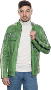 Motociclista-Uomo---Biker-Uomo-Verde-Kawasaki-in-vera-pelle