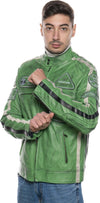 Motociclista-Uomo---Biker-Uomo-Verde-Kawasaki-in-vera-pelle