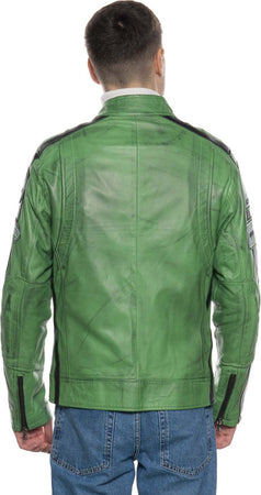 Motociclista-Uomo---Biker-Uomo-Verde-Kawasaki-in-vera-pelle