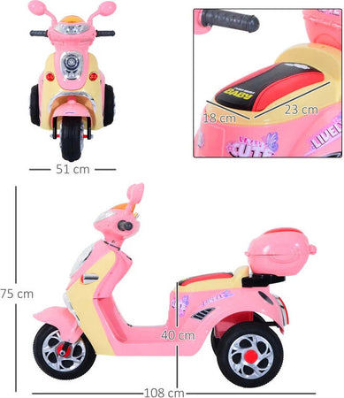 Motorino-Elettrico-per-Bambini-3-Anni+-Max.-25kg-con-Luci,-Musica,-Batteria-6V-e-Velocità-3km/h,-108x51x75-cm,-Rosa-QA4370-013QA4