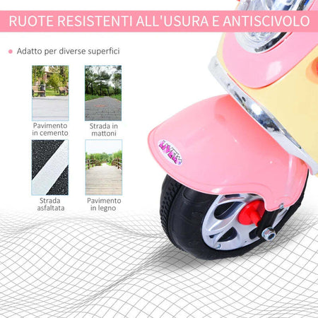 Motorino-Elettrico-per-Bambini-3-Anni+-Max.-25kg-con-Luci,-Musica,-Batteria-6V-e-Velocità-3km/h,-108x51x75-cm,-Rosa-QA4370-013QA4