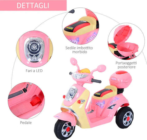 Motorino-Elettrico-per-Bambini-3-Anni+-Max.-25kg-con-Luci,-Musica,-Batteria-6V-e-Velocità-3km/h,-108x51x75-cm,-Rosa-QA4370-013QA4