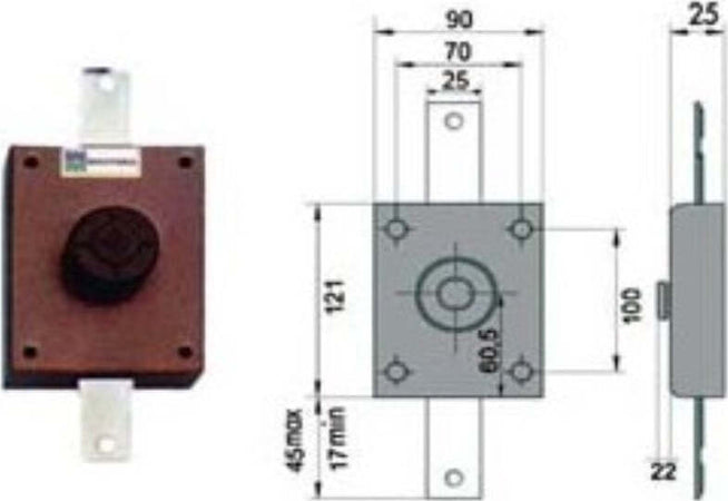 MOTTURA---SERRATURA-DEVIATORE-CON-POMOLO-INTERNO-VERNICIATO---SENZA-ASTE