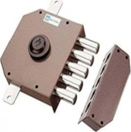 MOTTURA---SERRATURA-TRIPLICE-DA-APPLICARE---VERNICIATA-BRONZO---APERTURA-CON-CHIAVE-E-POMPA-CILINDRO-ESTERNA---SINISTRA