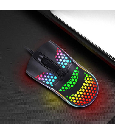 Mouse Gaming Con Filo Leggero Luci A Led Multicolor Effetto Traforato Per Pc