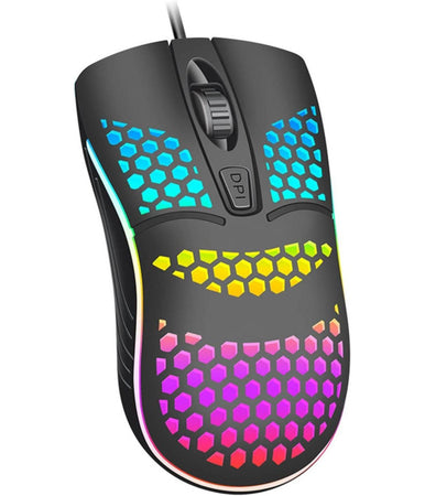Mouse Gaming Con Filo Leggero Luci A Led Multicolor Effetto Traforato Per Pc