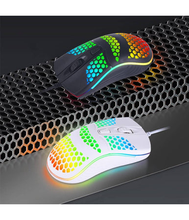 Mouse Gaming Con Filo Leggero Luci A Led Multicolor Effetto Traforato Per Pc