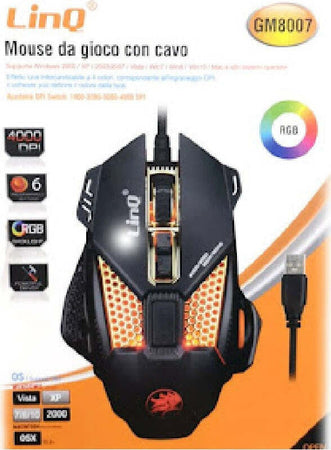 Mouse Gaming Da Gioco Con Filo Usb 2.0 Dpi Regolabile 4000 Dpi Luci Rgb Gm8007 Elettronica/Informatica/Accessori/Tastiere Mouse e periferiche di input/Mouse Trade Shop italia - Napoli, Commerciovirtuoso.it