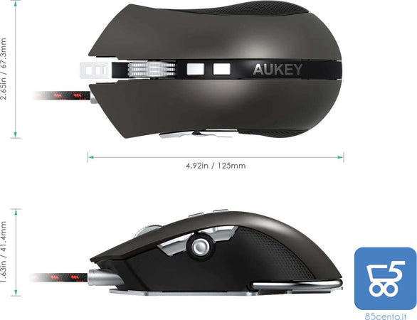 Mouse Gaming USB con 8 pulsanti programmabili Fino a 4000 DPI RGB LED per PC