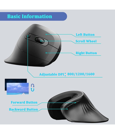 Mouse Verticale Per Mano Destra Da Gioco Ergonomico Polso Ottico Per Pc Nero
