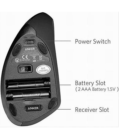 Mouse Verticale Wireless Senza Fili Impugnatura Verticale Design Ergonomico Nero