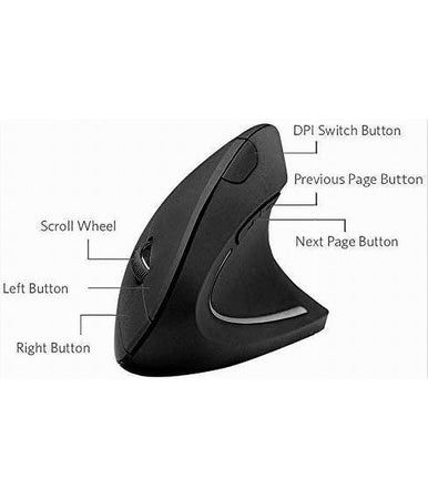 Mouse Verticale Wireless Senza Fili Impugnatura Verticale Design Ergonomico Nero