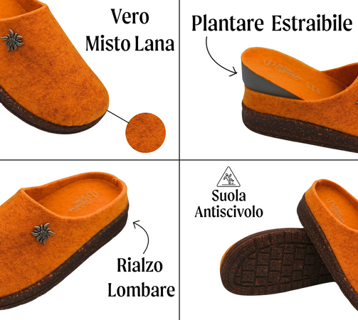 Ciabatte Tirolesi da Donna, Pantofole Invernali da Casa, Sottopiede Estraibile, 100% Made in Italy