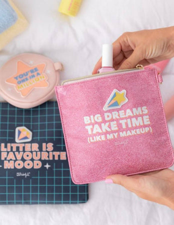 Mr-wonderful Set Di 3 Beauty Case Glitter Is My Favourite Mood Bustine Con Scritte E Zip Rifiniture Glitter
