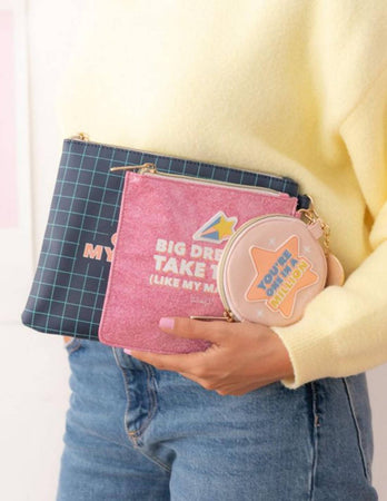 Mr-wonderful Set Di 3 Beauty Case Glitter Is My Favourite Mood Bustine Con Scritte E Zip Rifiniture Glitter