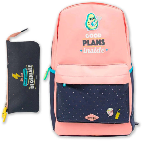 Mr Wonderful Set Zaino Rosa Scuola + Astuccio Triplo Tre Scomparti Set Scuola Rosa E Blu Good Plans Inside E Idea Geniale Set Scuola Completo Mr-Wanderful