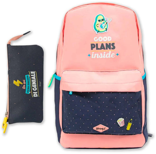 Mr Wonderful Set Zaino Rosa Scuola + Astuccio Triplo Tre Scomparti Set Scuola Rosa E Blu Good Plans Inside E Idea Geniale Set Scuola Completo Mr-Wanderful