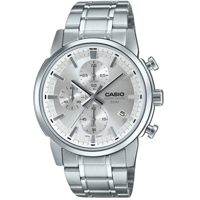 Orologio da uomo Casio Standard Analog Cronografo in acciaio inossidabile con quadrante argentato al quarzo MTP-E510D-7AVDF