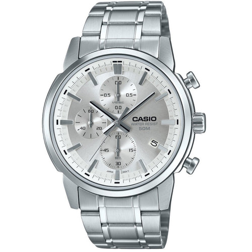 Orologio da uomo Casio Standard Analog Cronografo in acciaio inossidabile con quadrante argentato al quarzo MTP-E510D-7AVDF