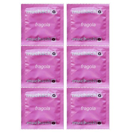 Preservativi Muchacho aromatizzati alla fragola colore rosa diametro comodo 54 mm x 4 astucci da 6 pz