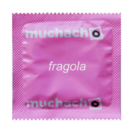 Preservativi Muchacho aromatizzati alla fragola colore rosa diametro comodo 54 mm astuccio da 6 pz
