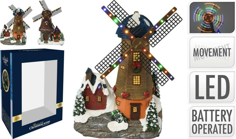 Mulino a vento edificio animato per villaggio di Natale con luci e movimento h 30 cm Casa e cucina/Decorazioni per interni/Addobbi e decorazioni per ricorrenze/Decorazioni natalizie/Oggettistica MagiediNatale.it - Altamura, Commerciovirtuoso.it