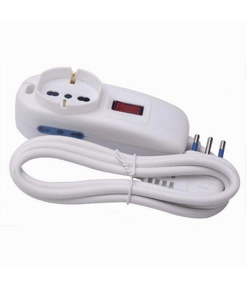 Multipresa 1 Uscite Universali+2 Bipasso 10/16a Spina 10a Cavo 1.5mt Bianco 80187n