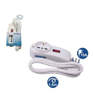 Multipresa 1 Uscite Universali+2 Bipasso 10/16a Spina 10a Cavo 1.5mt Bianco 80187n