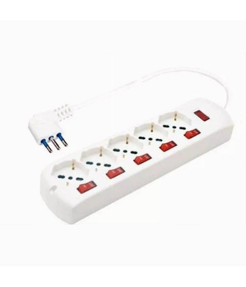 Multipresa 5 Uscite Universali Schuko + 5 Interruttori Spina 10a Cavo 1.5mt 80705