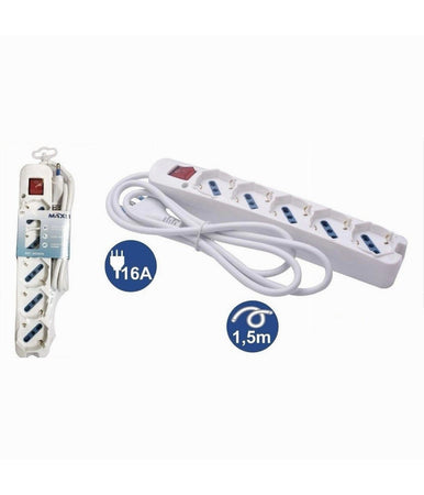 Multipresa 5 Uscite Universali Spina 16a Cavo 1.5 Mt Interruttore Bianco 80180n