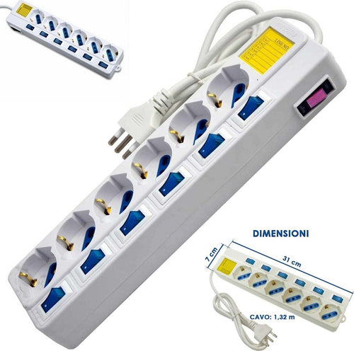 MULTIPRESA 6 POSTI SCHUKO BIPASS 10-16A CON 7 INTERRUTTORI PROTEZIONE BAMBINI Fai da te/Materiale elettrico/Multiprese Trade Shop italia - Napoli, Commerciovirtuoso.it