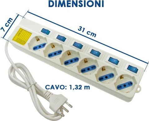 MULTIPRESA 6 POSTI SCHUKO BIPASS 10-16A CON 7 INTERRUTTORI PROTEZIONE BAMBINI Fai da te/Materiale elettrico/Multiprese Trade Shop italia - Napoli, Commerciovirtuoso.it