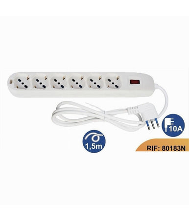 Multipresa 6 Uscite Universali Spina 10a Cavo Da 1.5 Mt Bianco Ciabatta 80183n