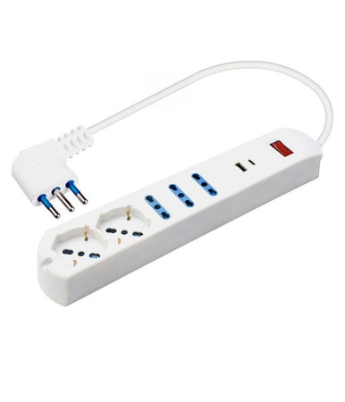 Multipresa 7 In 1 Usb A + C + 3 Prese Per Bipasso + 2 Schuko/eu Cavo 1,5mt 80080