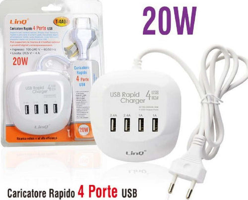 Multipresa Caricatore Ricarica Rapido 20w 4 Porte Usb T-4a04 Caricabatterie Multiporta Fai da te/Materiale elettrico/Multiprese Trade Shop italia - Napoli, Commerciovirtuoso.it
