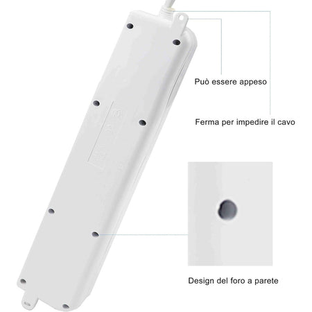 Multipresa Ciabatta Elettrica A 6 Posti Con Protezione Sovraccarico 250v 2500w