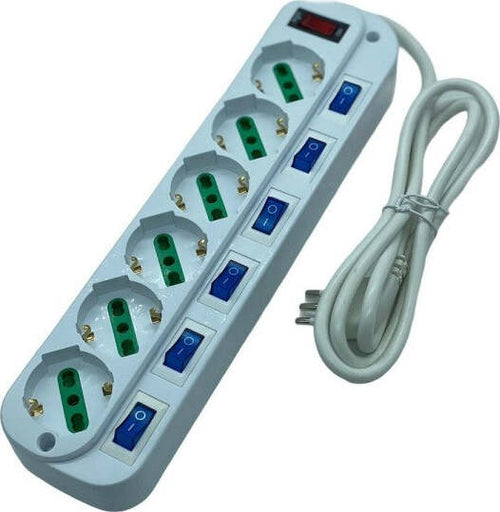 Multipresa-Ciabatta-Elettrica-Con-6-Prese-Universali-Ita-10/16a-Schuko-Bipasso