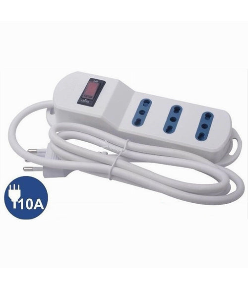 Multipresa Con 3 Uscite Universali Bipasso Spina 10a Cavo 1.5 Mt Bianco 80091n