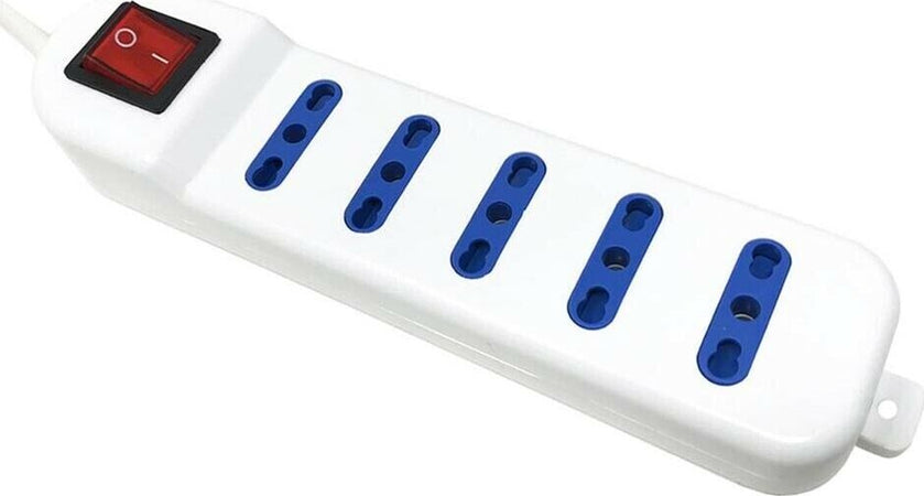 Multipresa-Elettrica-5-Posti-Interruttore-On-Off-Scarpetta-Ciabatta-Spina-Each
