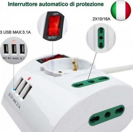 Multipresa Elettrica Da Scrivania Tavolo Con 3 Presa 3 Usb Bianco Shuko Bipasso Casa, arredamento e bricolage > Materiale Elettrico > Multiprese e Avvolgicavo Trade Shop italia - Napoli, Commerciovirtuoso.it