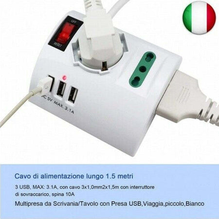 Multipresa Elettrica Da Scrivania Tavolo Con 3 Presa 3 Usb Bianco Shuko Bipasso Casa, arredamento e bricolage > Materiale Elettrico > Multiprese e Avvolgicavo Trade Shop italia - Napoli, Commerciovirtuoso.it