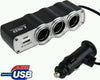Multipresa-Moltiplicatore-3-Prese-Accendisigari-12/24-Volt-Presa-Usb-Per-Auto
