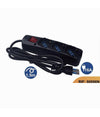 Multipresa Nera Cavo 1,5mt Spina 16a + 3 Uscite Schuko Protezione Bambini 80096n