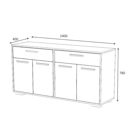 Credenza Truva 4 ante e 2 cassetti 140 cm grigio bianco