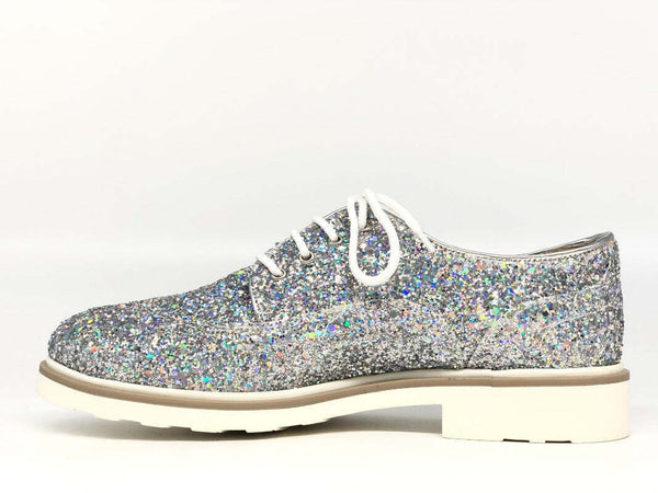 MUSACCO Scarpa allacciata donna glitter argento