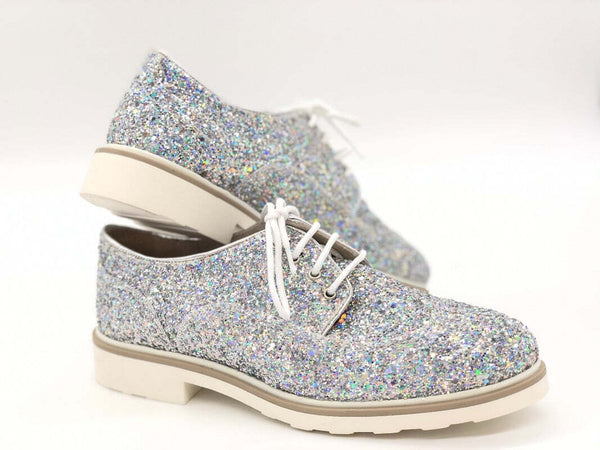 MUSACCO Scarpa allacciata donna glitter argento