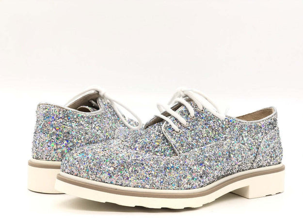 MUSACCO Scarpa allacciata donna glitter argento