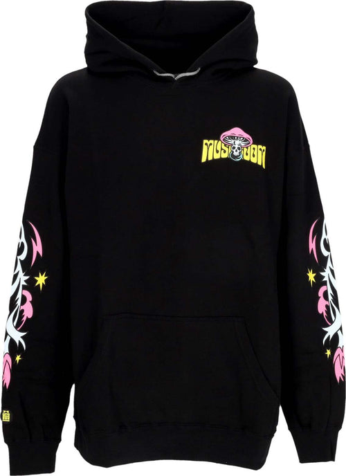 MUSHROOM-Felpa-Cappuccio-Uomo-Flowers-Hoodie-Black-da-uomo