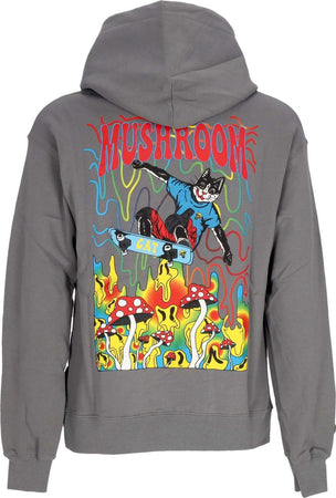 MUSHROOM-Felpa-Cappuccio-Uomo-Skate-Cat-Hoodie-Grey-da-uomo